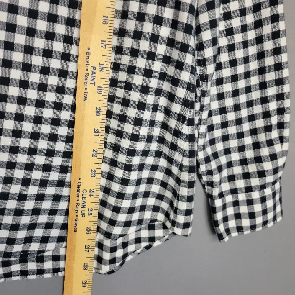 Vineyard Vines Gingham Top Womens 14 Black White 1/2 Button Flannel Tunic